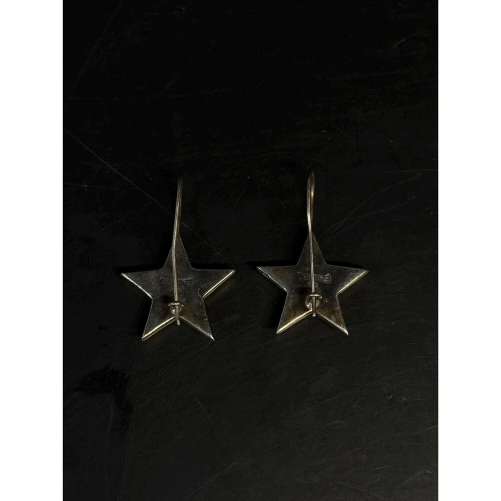 Vintage Devine 925 Sterling Silver Coral Star Dangle Earrings